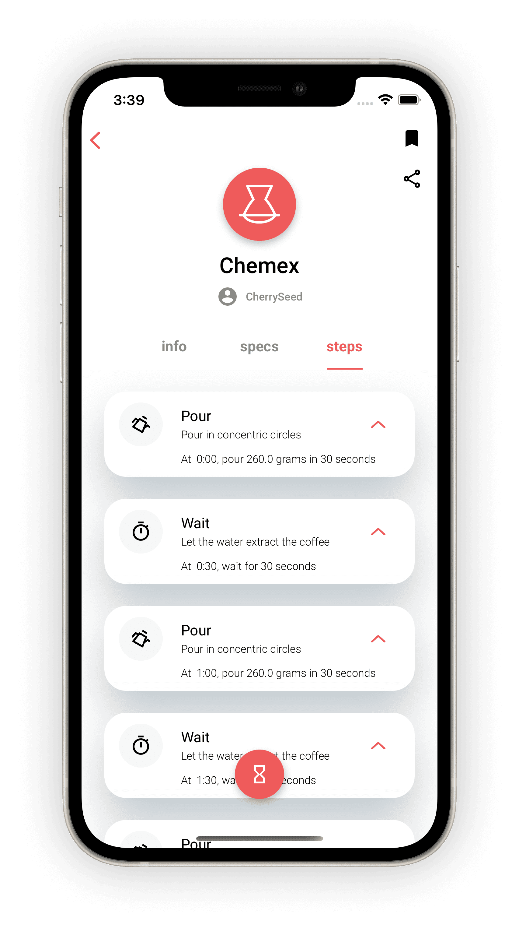 Chemex recipe on iPhone